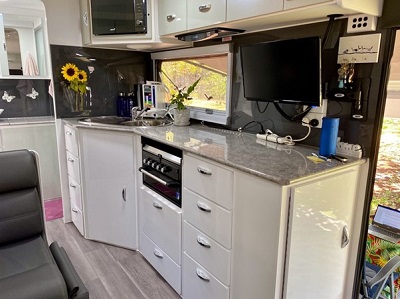 angled kitchen in caravan